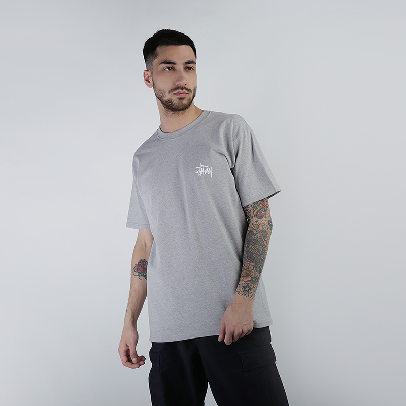 мужская серая футболка Stussy Basic Stussy Tee 1904339-grey heather - цена, описание, фото 1